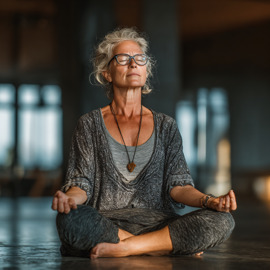 Люди різного віку займаються йогою на свіжому повітрі